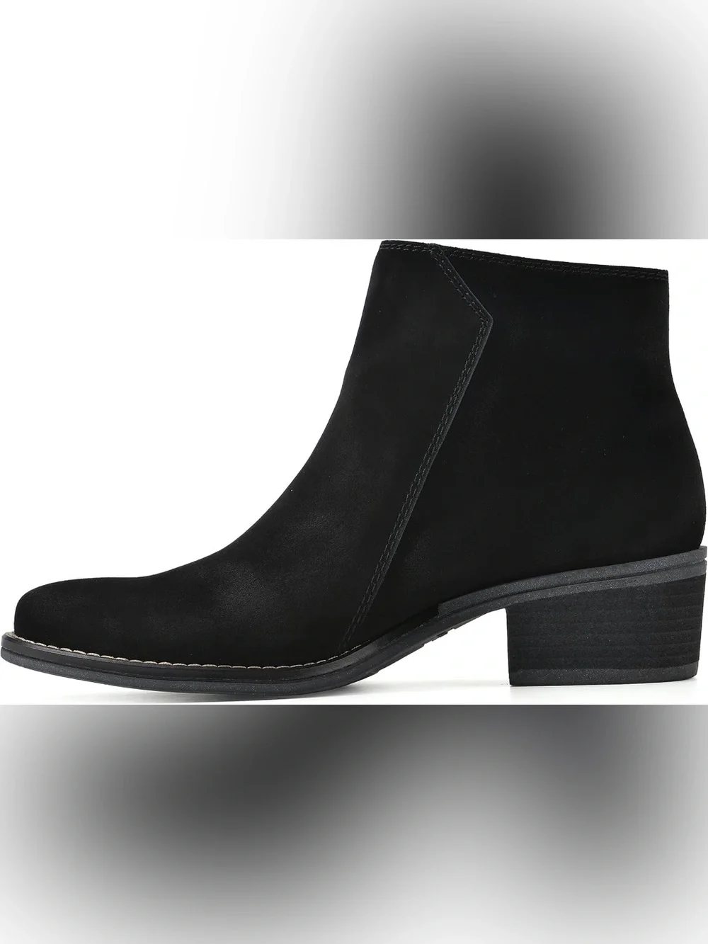 Genuine Black Suede Altos Ankle Boots, Side Zip, 2 inch Block Heel, Size 8